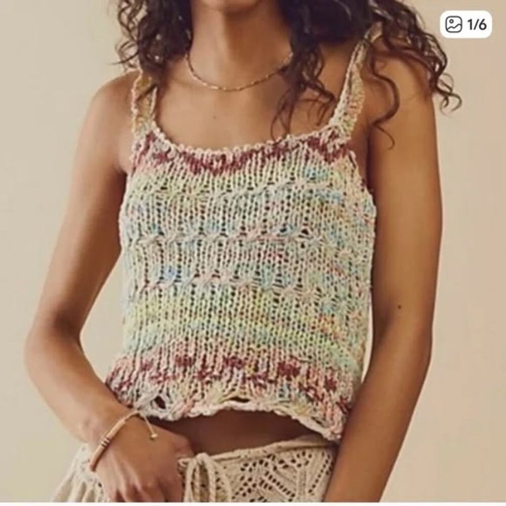 Free People Palmetto Cotton Blend Knit Crochet Tank In Candied Dream Combo